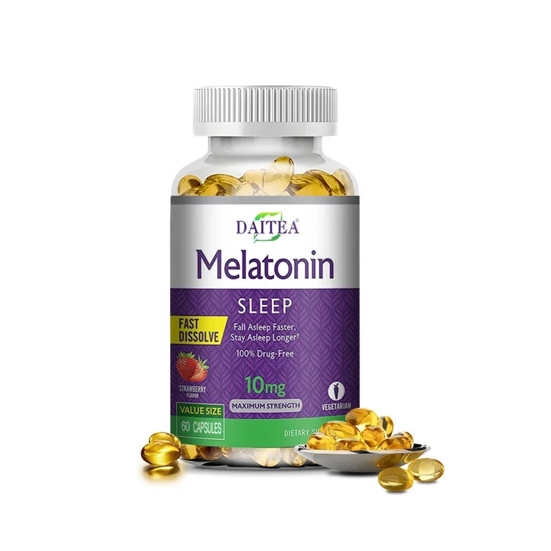 Daitea Melatonin 10mg Sleep Supplement, 120 Strawberry Flavored Capsules