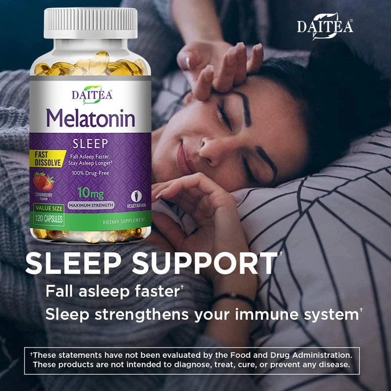 Daitea Melatonin 10mg Sleep Supplement, 120 Strawberry Flavored Capsules