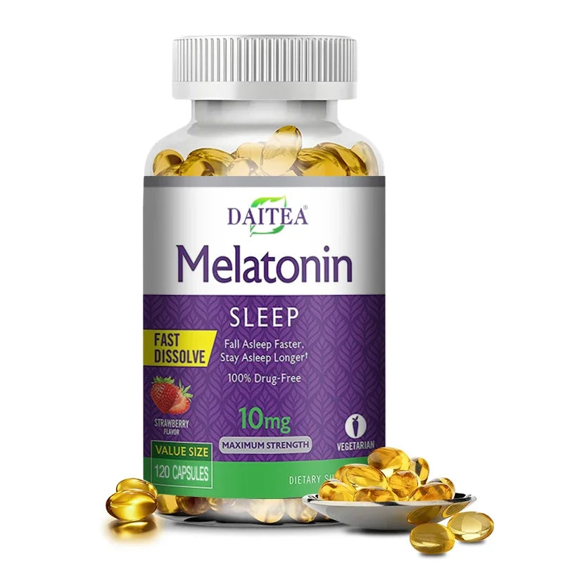 Daitea Melatonin 10mg Sleep Supplement, 120 Strawberry Flavored Capsules