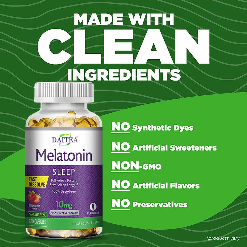 Daitea Melatonin 10mg Sleep Supplement, 120 Strawberry Flavored Capsules