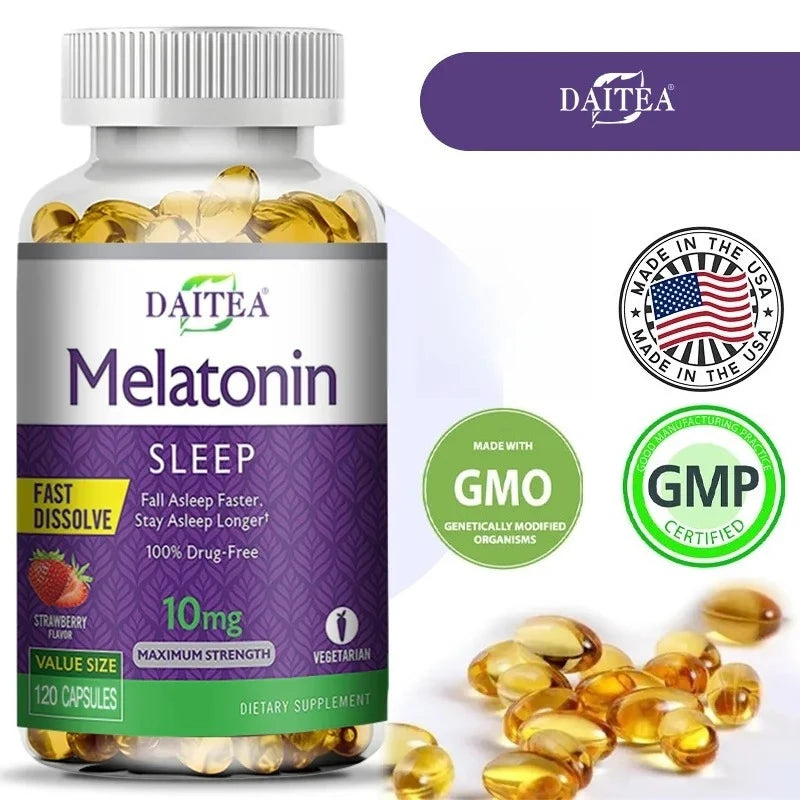 Daitea Melatonin 10mg Sleep Supplement, 120 Strawberry Flavored Capsules