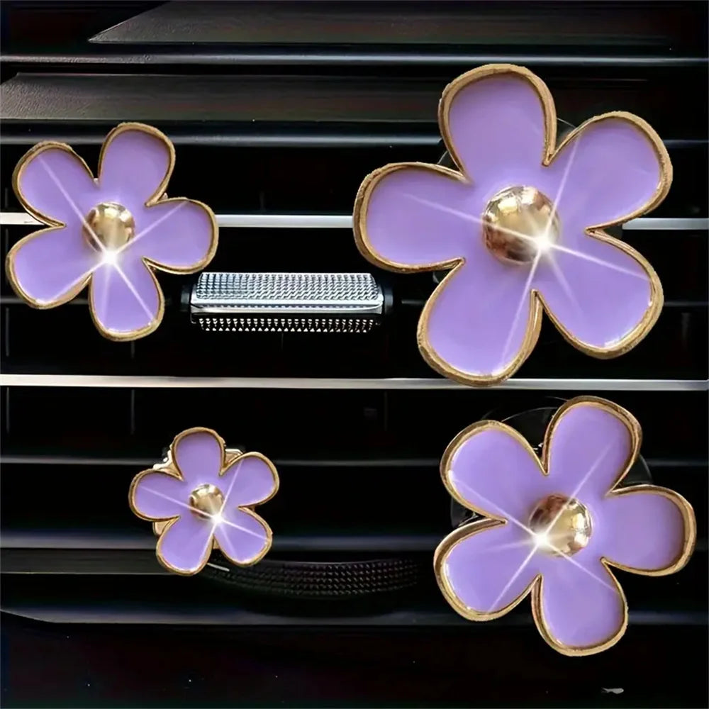 Car Air Vent Perfume Clip Set Flower Daisy Design Aromatherapy Freshener