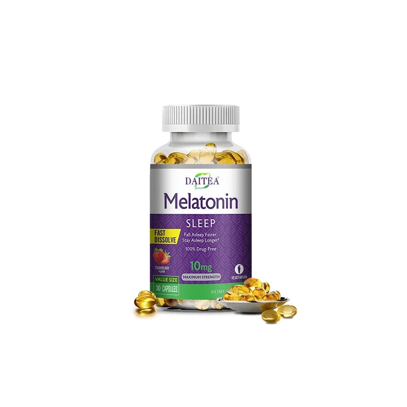 Daitea Melatonin 10mg Sleep Supplement, 120 Strawberry Flavored Capsules