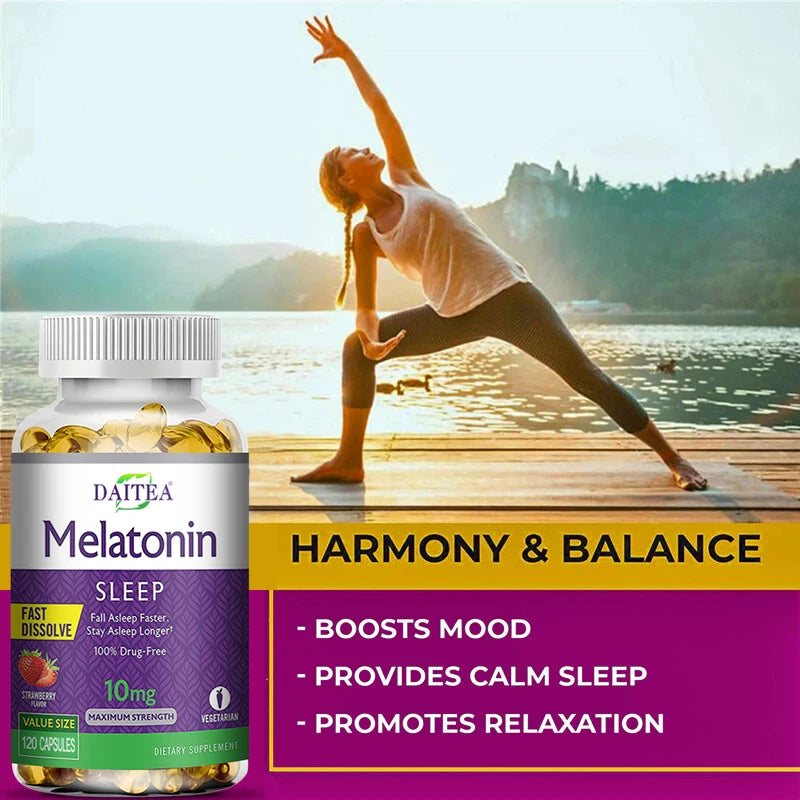 Daitea Melatonin 10mg Sleep Supplement, 120 Strawberry Flavored Capsules