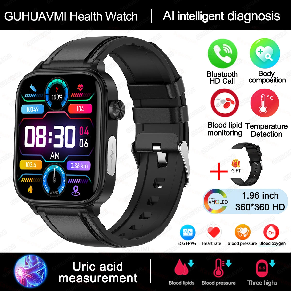 AI Diagnostic Detector Smart Watch with Health Monitoring for Women