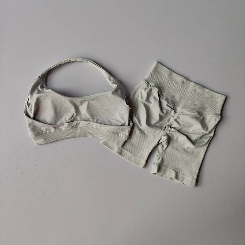 Halter Neck Yoga Bra & Shorts Set