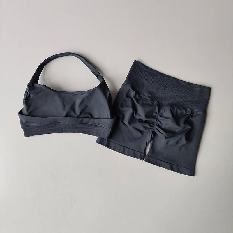 Halter Neck Yoga Bra & Shorts Set