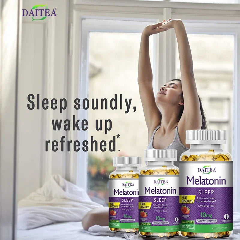 Daitea Melatonin 10mg Sleep Supplement, 120 Strawberry Flavored Capsules