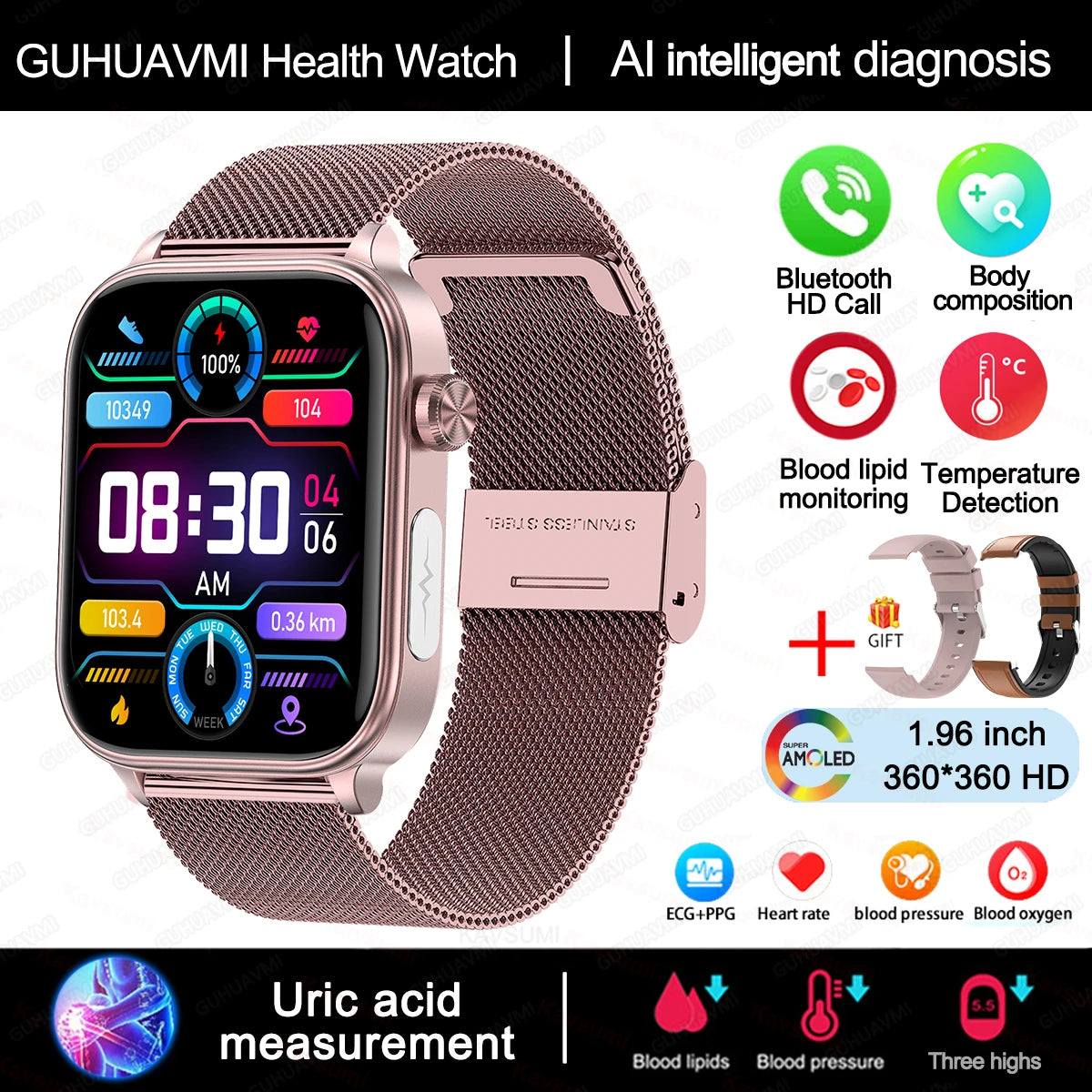 AI Diagnostic Detector Smart Watch with Health Monitoring for Women