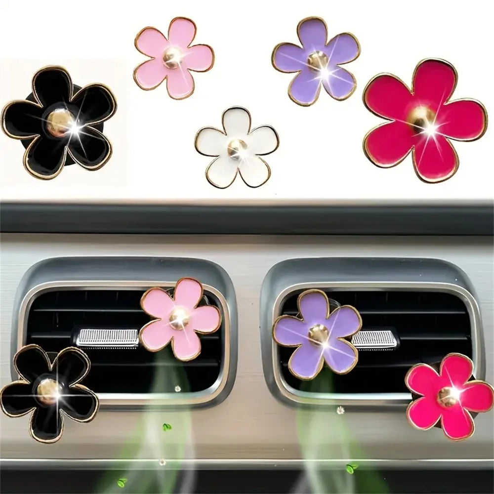 Car Air Vent Perfume Clip Set Flower Daisy Design Aromatherapy Freshener