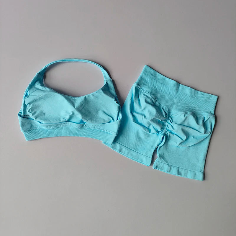 Halter Neck Yoga Bra & Shorts Set