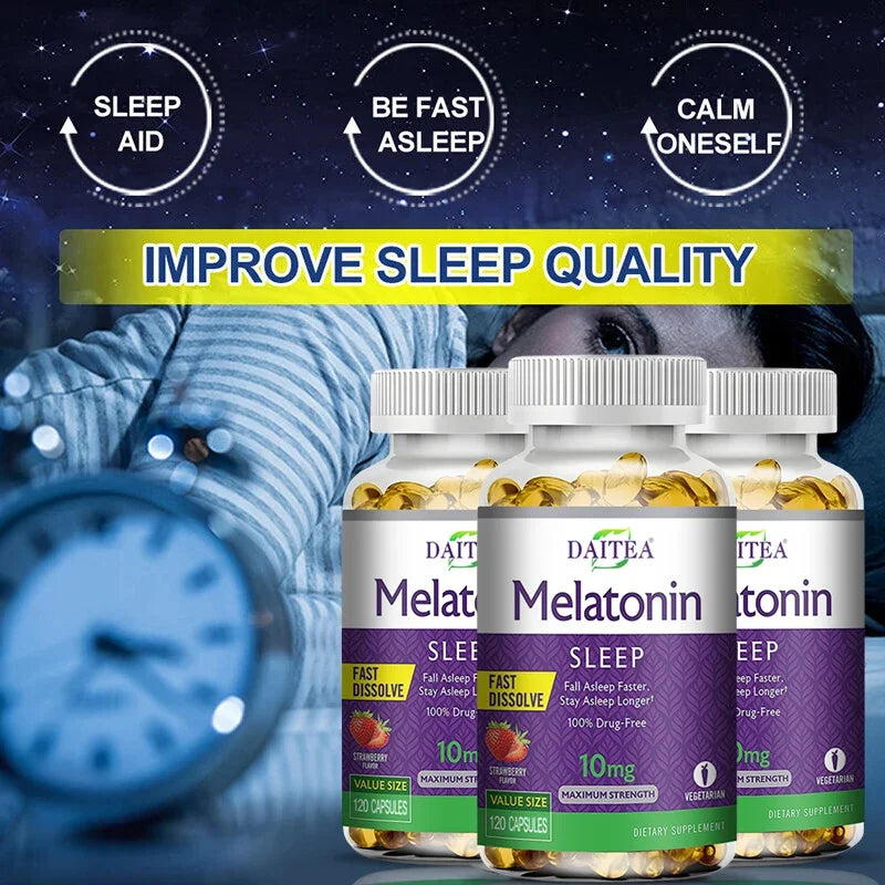 Daitea Melatonin 10mg Sleep Supplement, 120 Strawberry Flavored Capsules