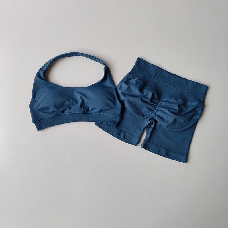 Halter Neck Yoga Bra & Shorts Set