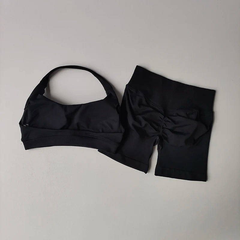 Halter Neck Yoga Bra & Shorts Set