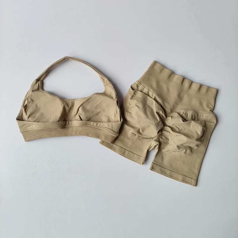 Halter Neck Yoga Bra & Shorts Set