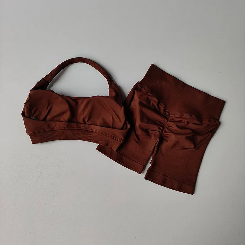 Halter Neck Yoga Bra & Shorts Set
