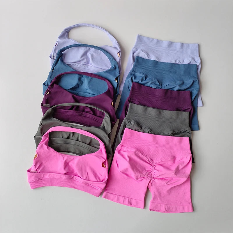 Halter Neck Yoga Bra & Shorts Set