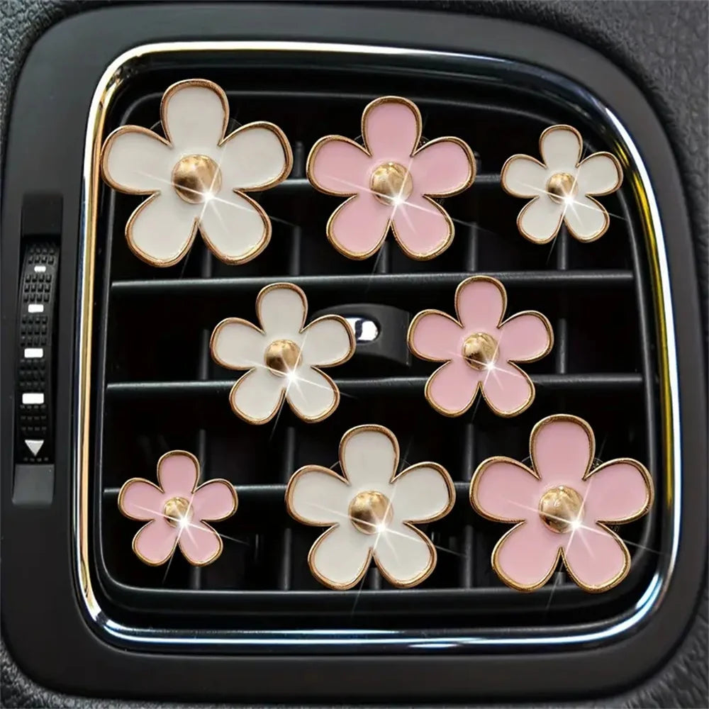 Car Air Vent Perfume Clip Set Flower Daisy Design Aromatherapy Freshener
