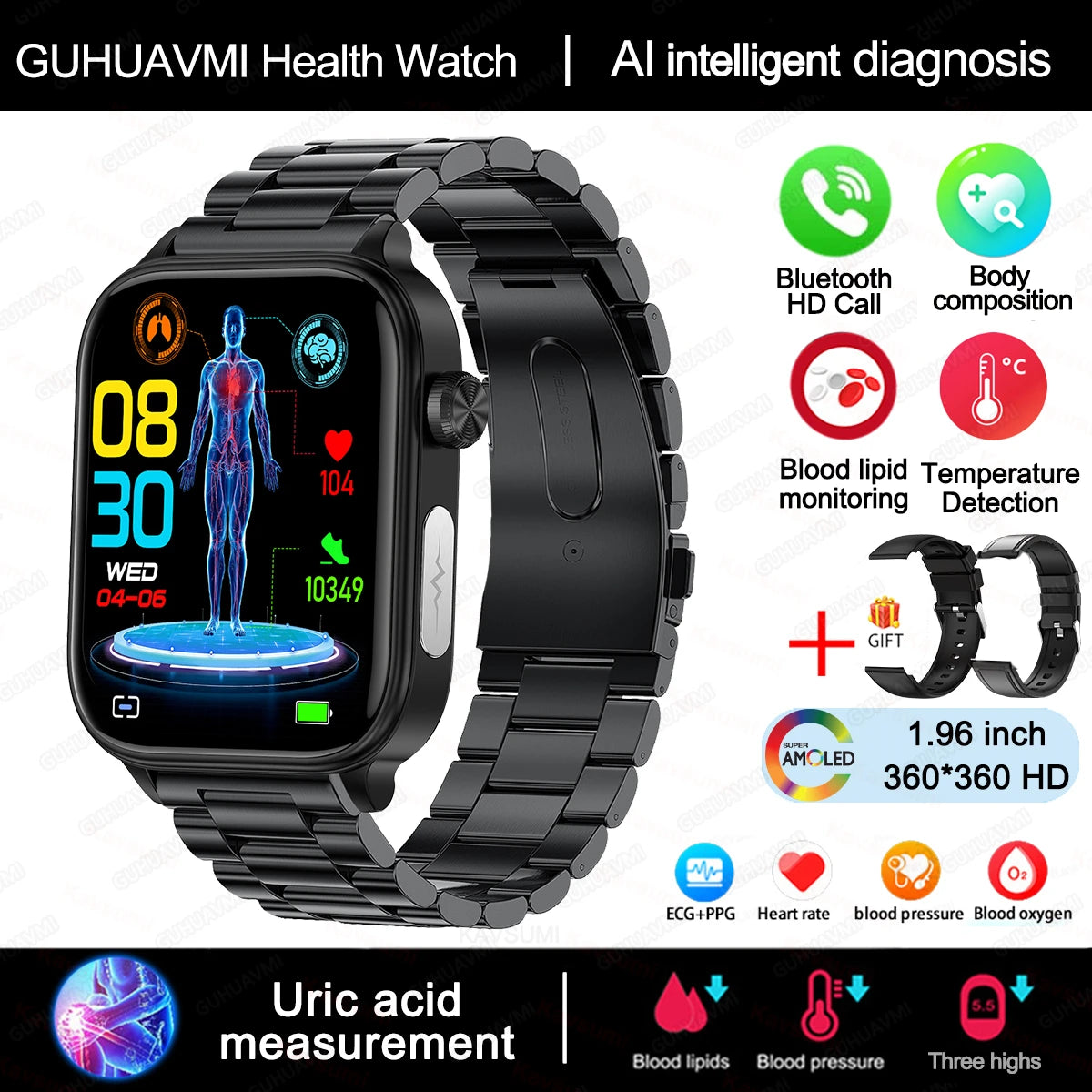 AI Diagnostic Detector Smart Watch with Health Monitoring for Women