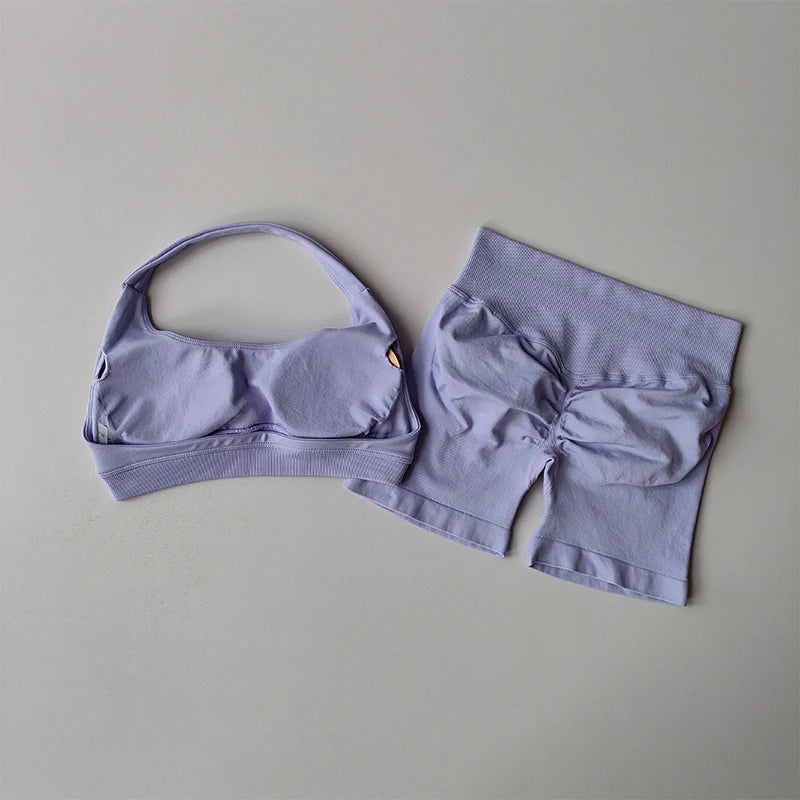 Halter Neck Yoga Bra & Shorts Set
