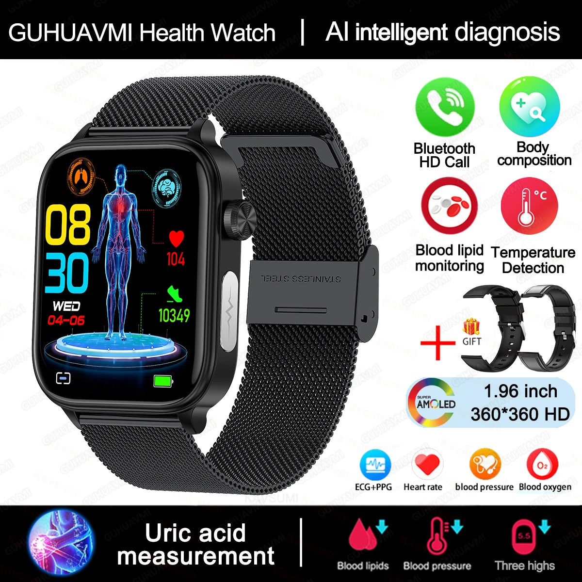 AI Diagnostic Detector Smart Watch with Health Monitoring for Women