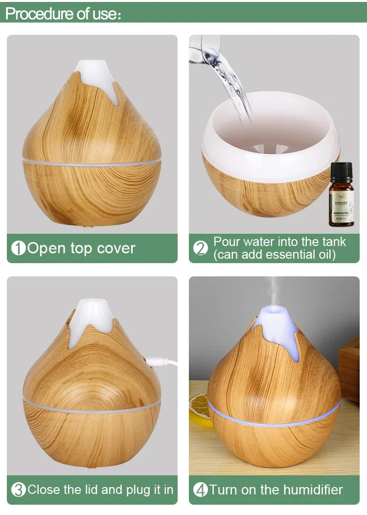 350ML USB Aroma Oil Diffuser Ultrasonic Air Humidifier with LED Light
